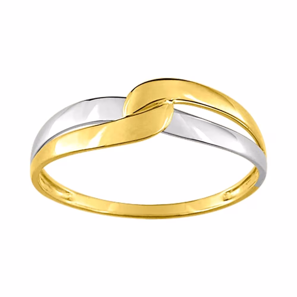 Bague croisée en or 750/1000 jaune et blanc rhodié