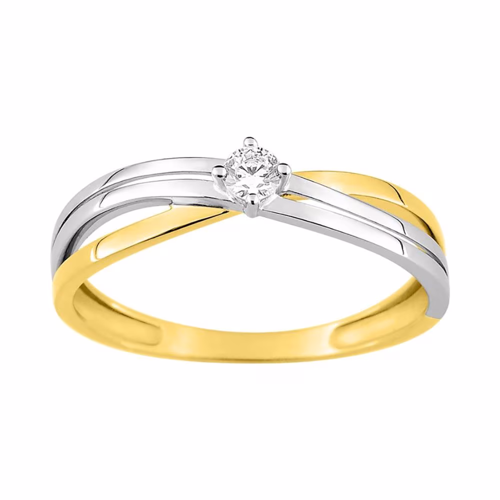 Bague Croisée Oxyde Bicolore 9Kt