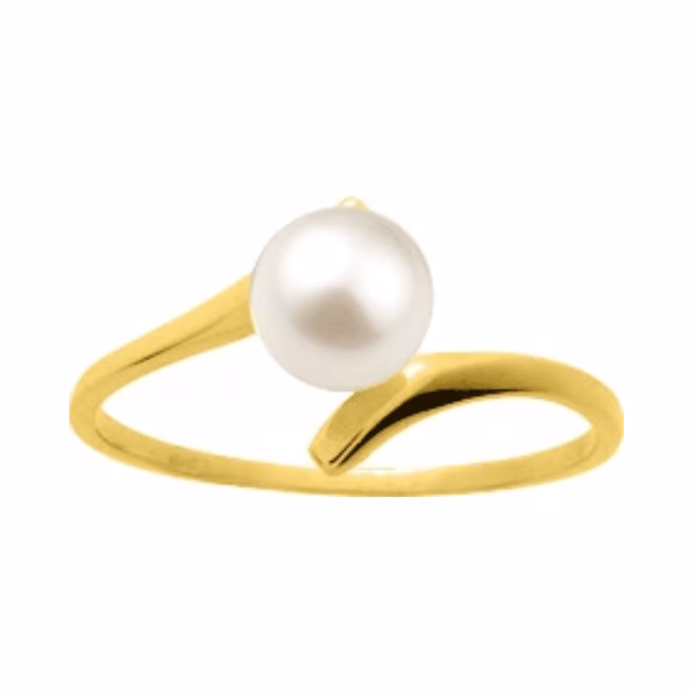 Bague en or jaune croisé avec perles blanche 6mm