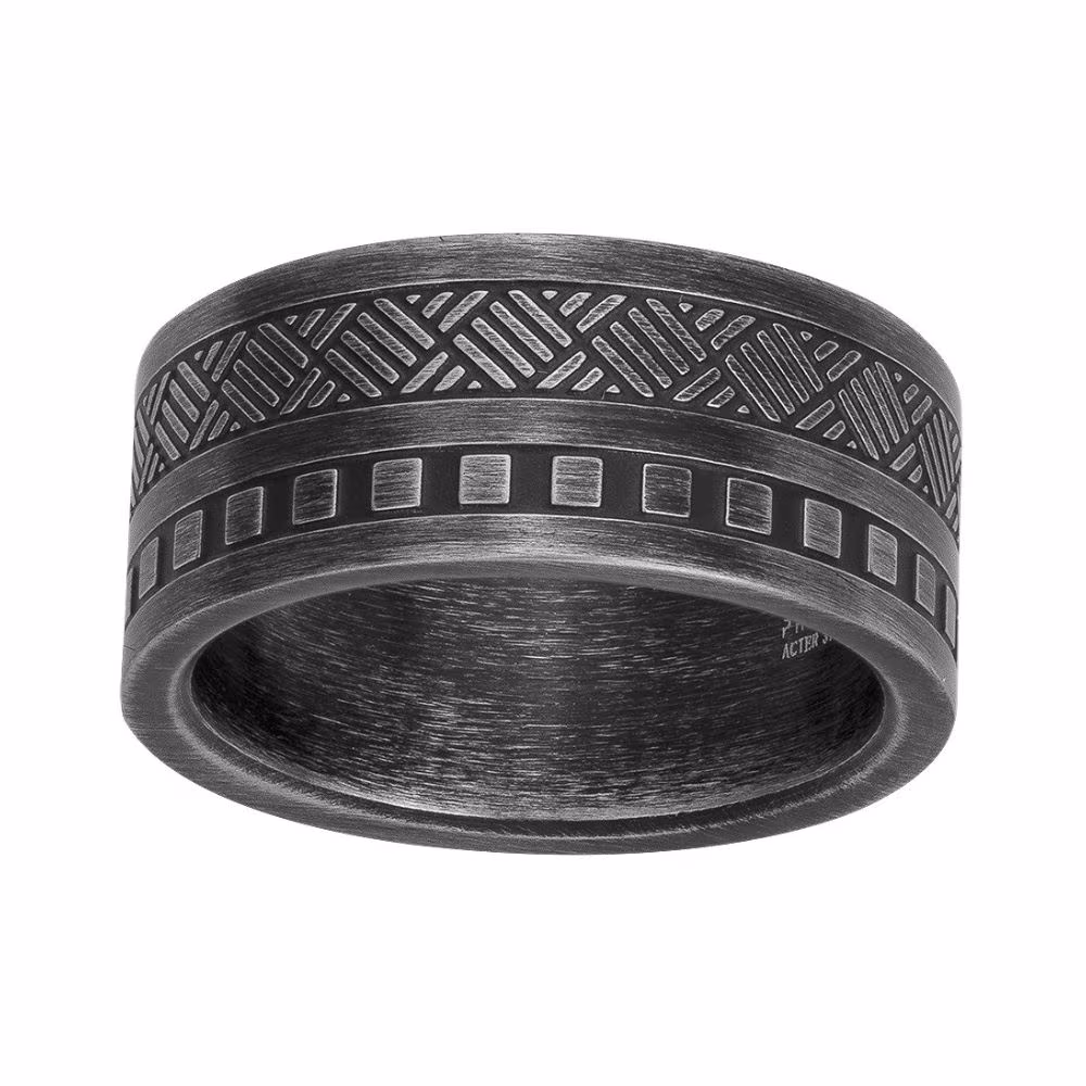 Bague Large Acier Noir Vieilli Virgile