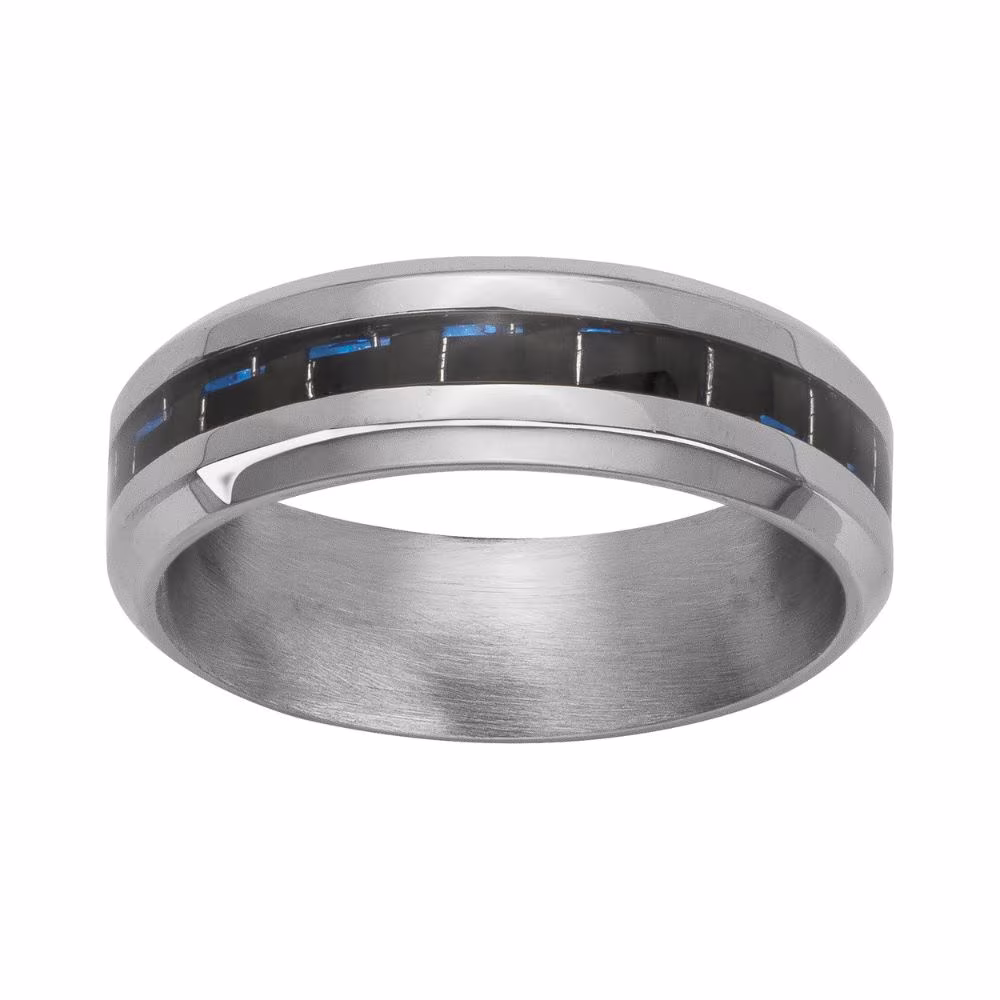 Bague Chris Acier Argenté et Carbone