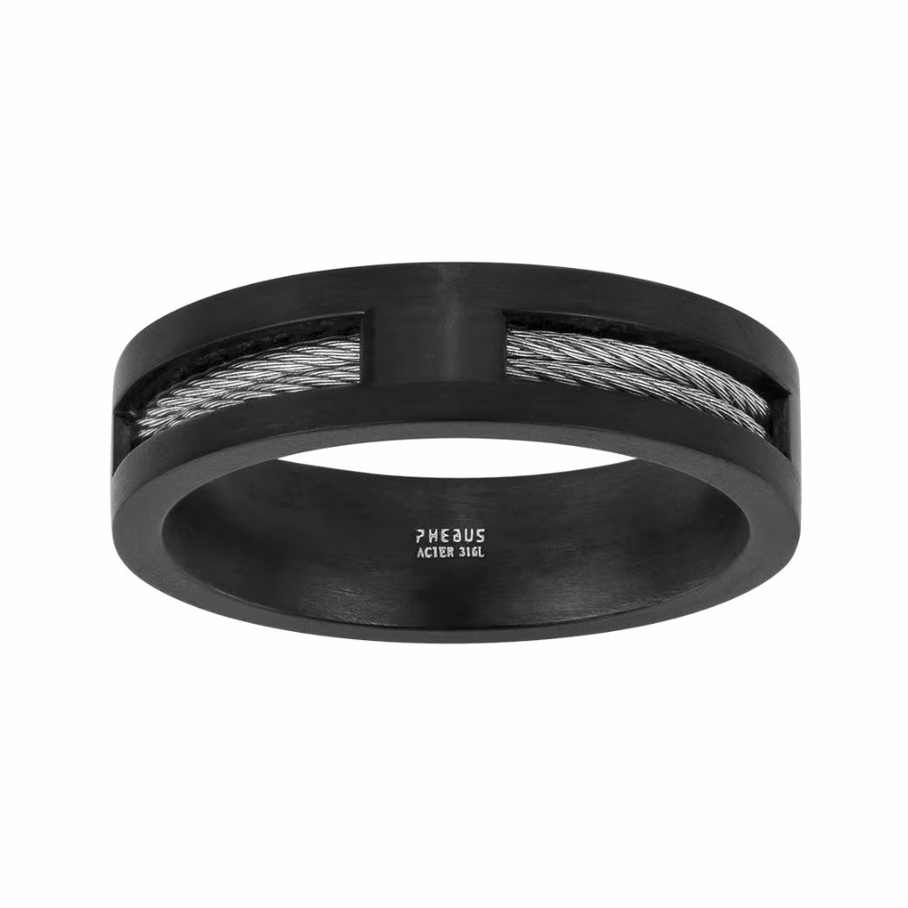 Bague homme Phebus Sohan cable gris acier noir
