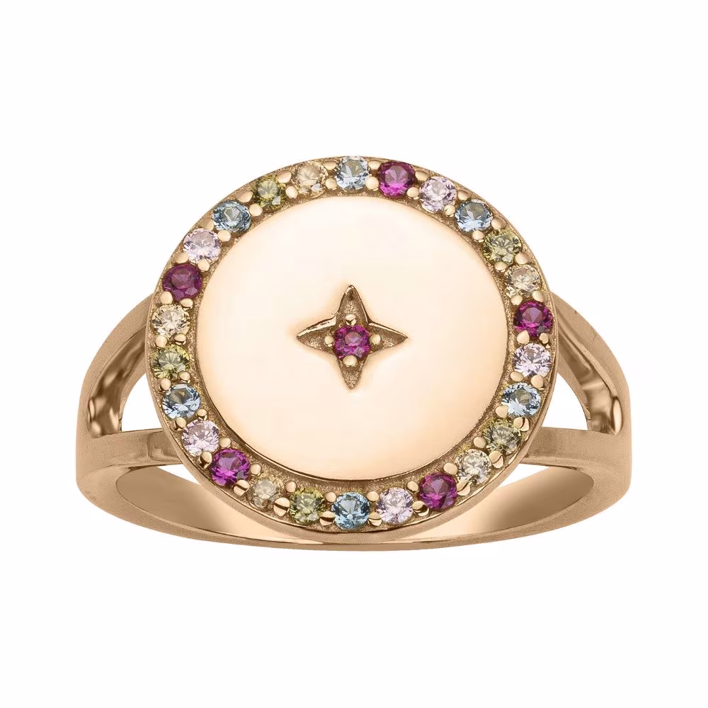 Bague Plaqué Or Ronde Entourage Pierres Multicolores