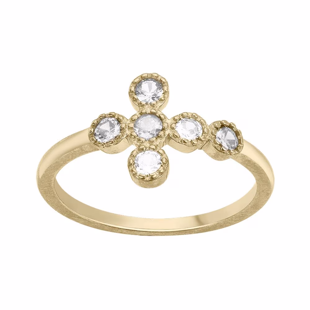 Bague Croix Oxydes Blancs Plaqué Or