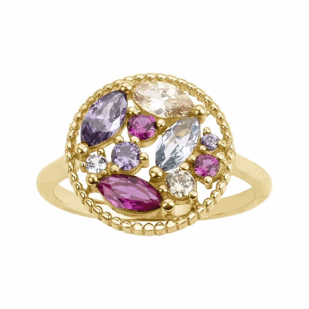 Bague Ronde et Oxydes Colorés Plaqué Or