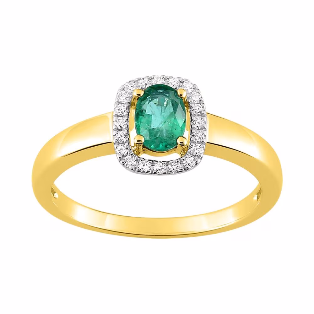Bague Adeline, emeraude ovale et diamants, or jaune 18 carats