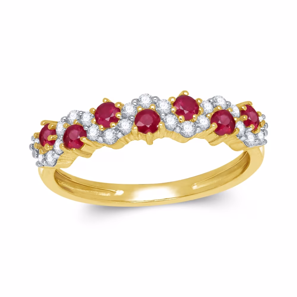 Bague pavée diamants et rubis, Olivia or jaune
