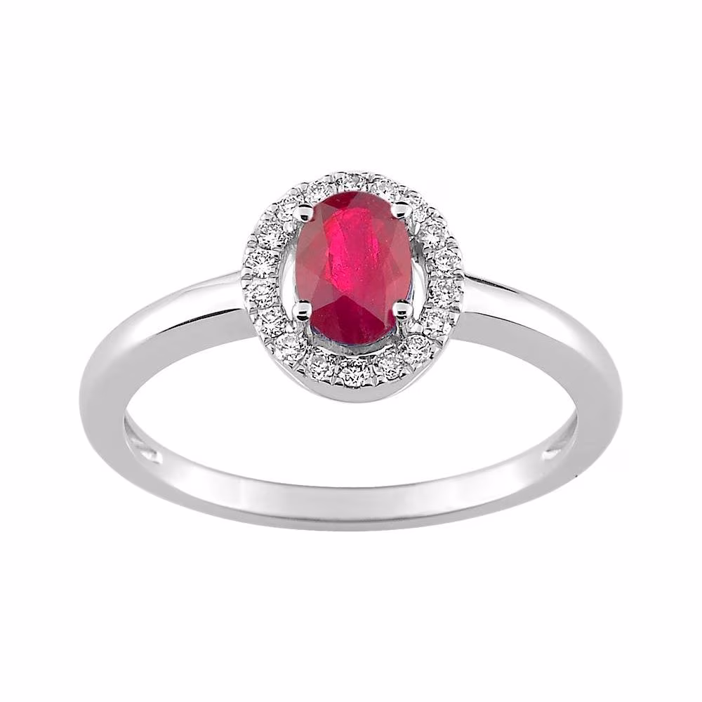 Bague Rubis Ovale & Pavage Diamants Chloé Or Blanc