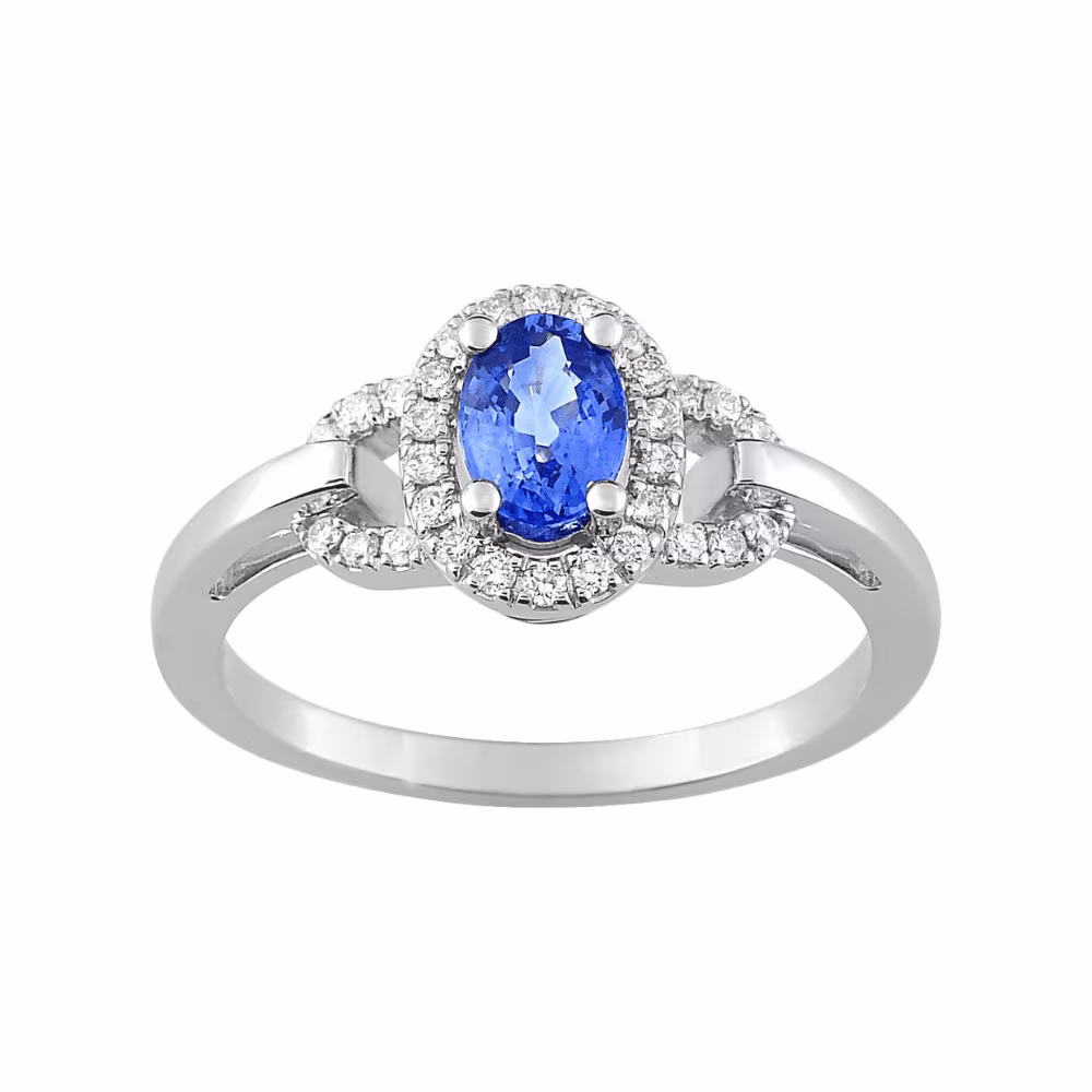 Bague Saphir de Ceylan et Diamants Ariane Or Blanc