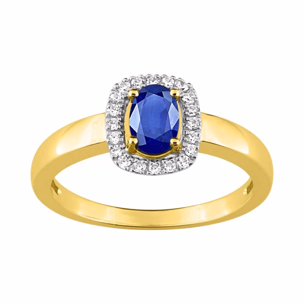 Bague Adeline, or jaune 18 carats, saphir bleu ovale et diamants