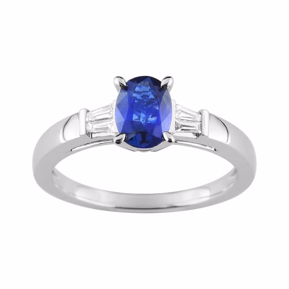 Bague Saphir Bleu Ovale & Diamants Albane XS Or Blanc