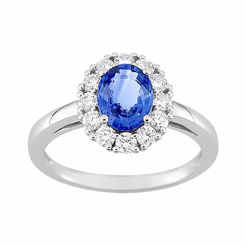 Bague Entourage Saphir Diamants Charlotte Or Blanc