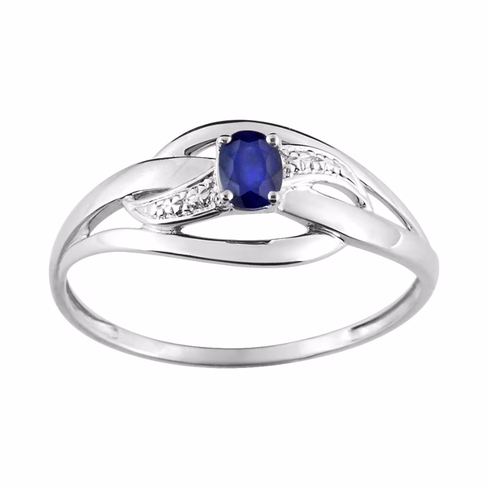 Bague petit saphir bleu ovale en or blanc 18Kt
