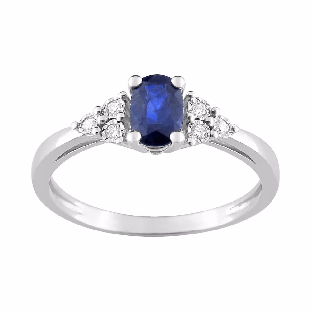 Bague Saphir Ovale et Diamants Annaé Or Blanc