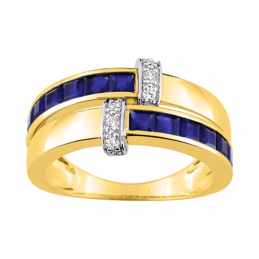 Bague saphirs carrées Anita en or jaune et diamants