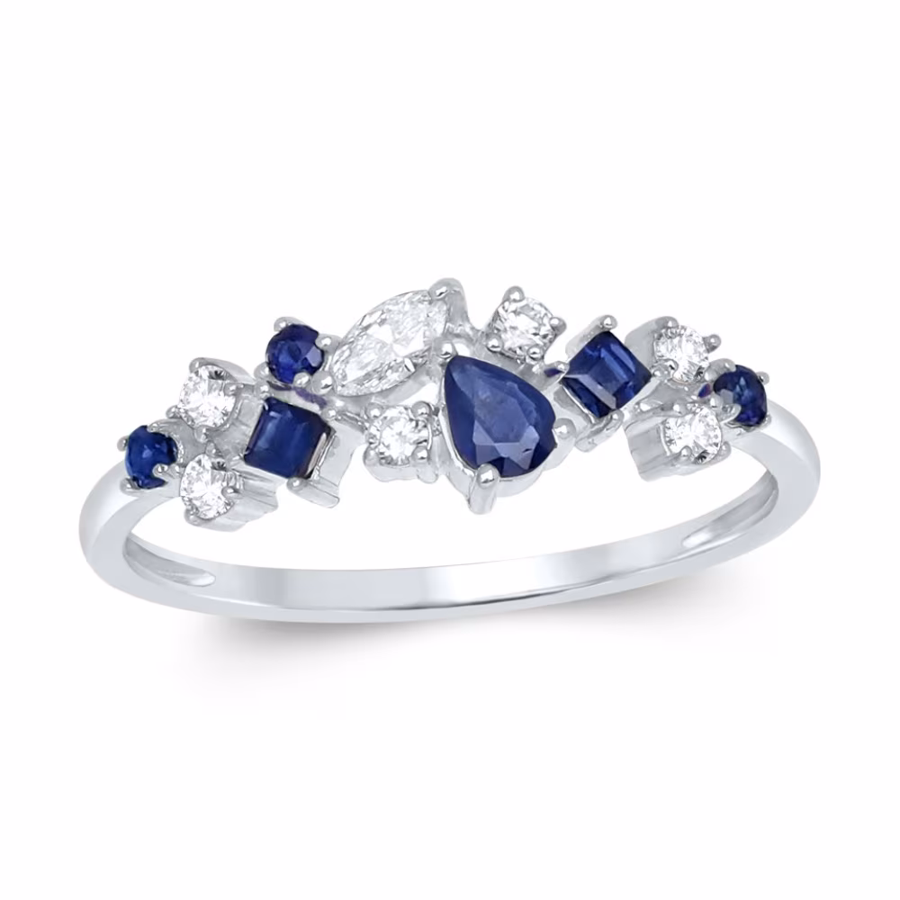 Bague pavage saphirs et diamants, Lison or blanc – Image 2