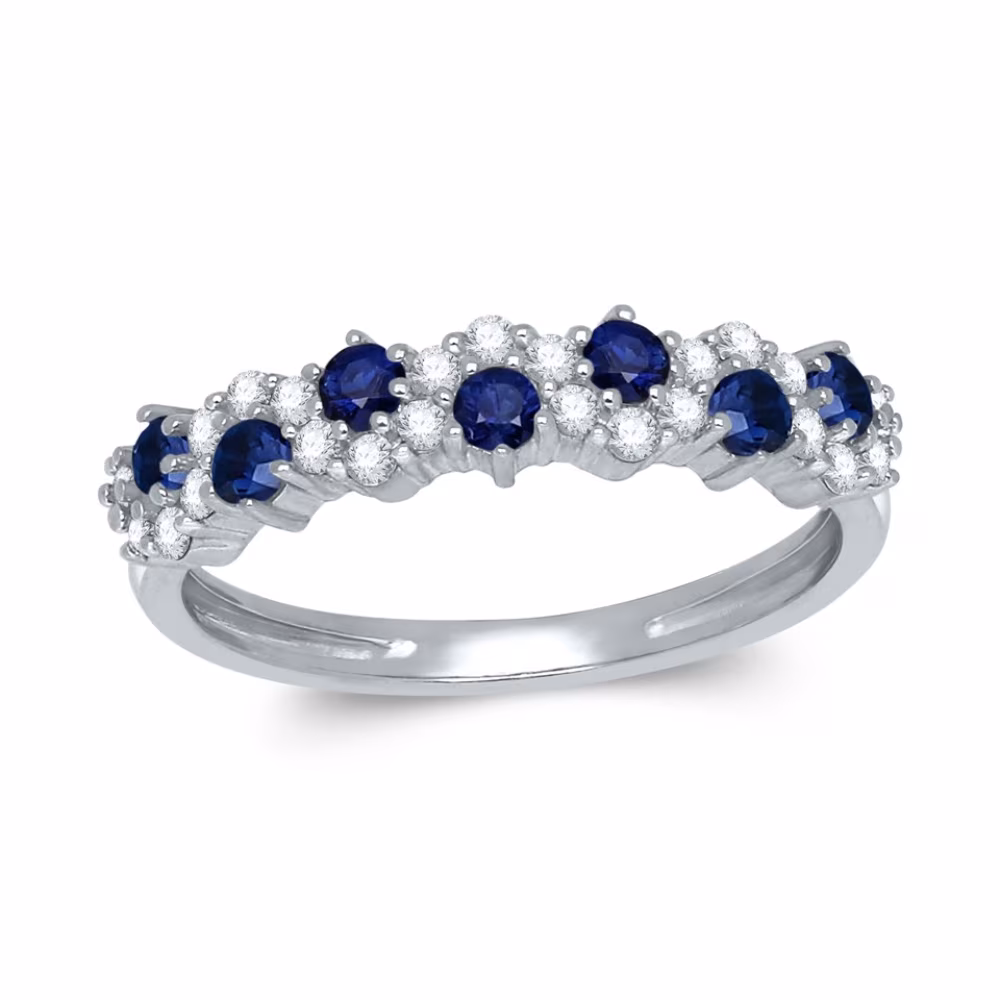 Bague pavée diamants et saphirs, Olivia or blanc