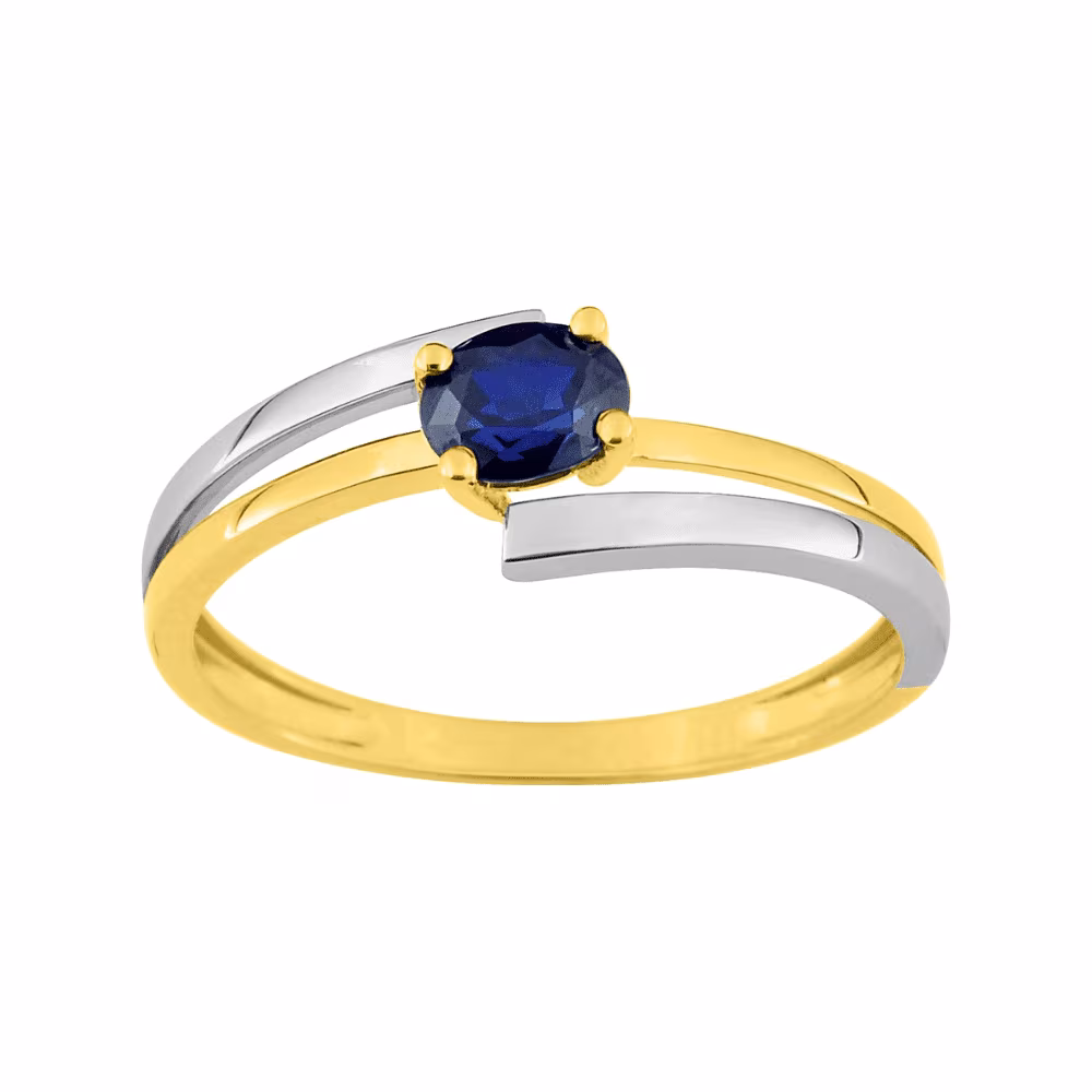 Bague solitaire saphir ovale, or bicolore 18Kt