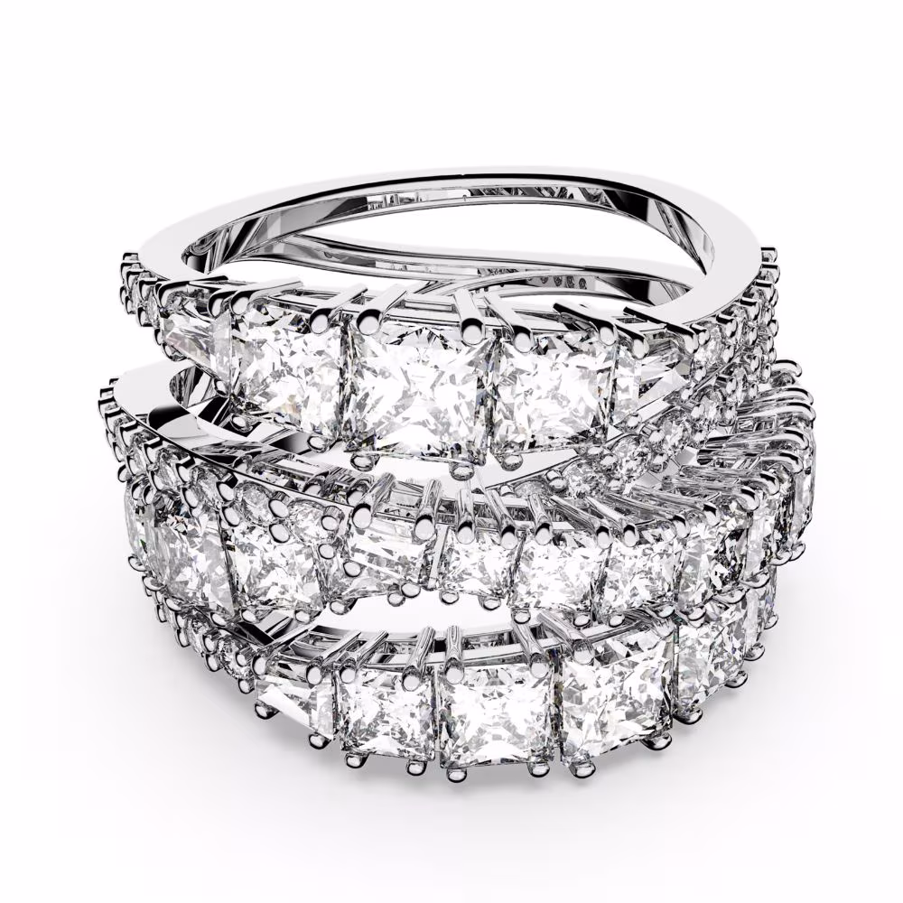 Bague Swarovski Hyperbola, rhodiée, blancs, tailles variées