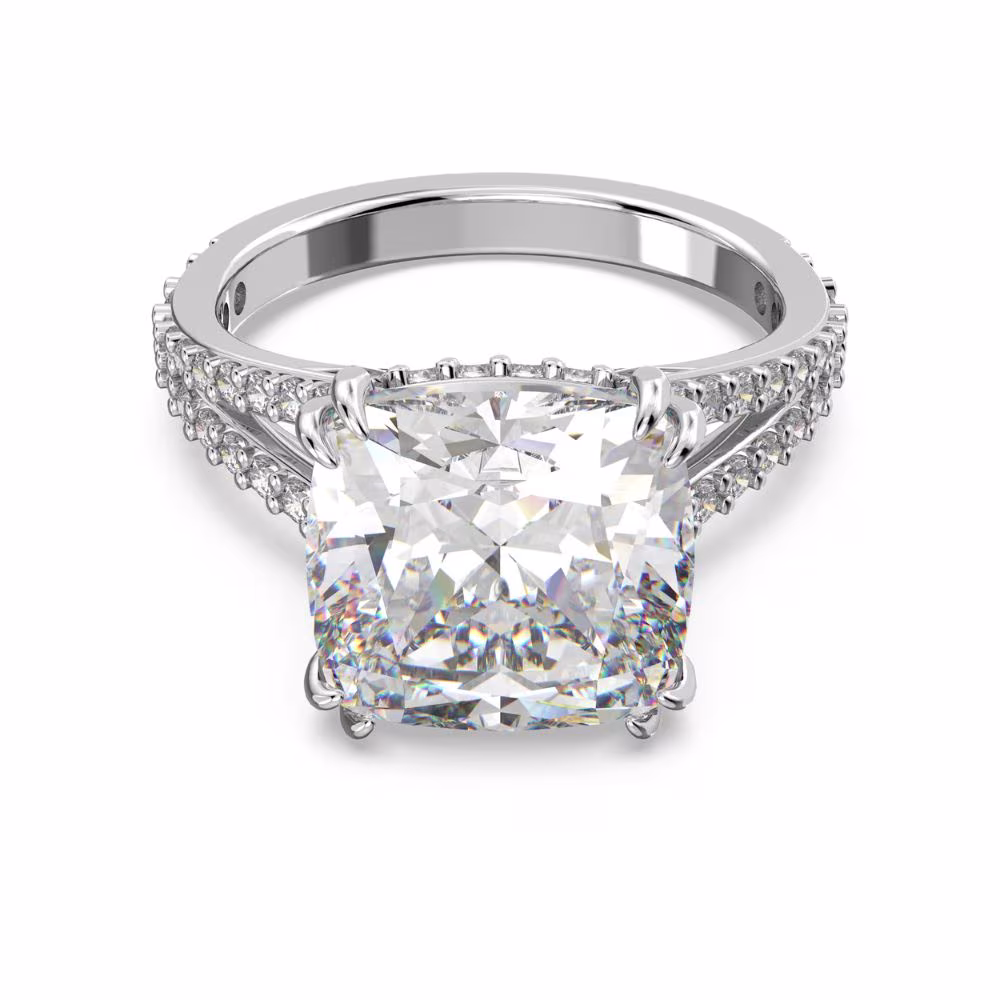 Bague Swarovski Cocktail Stilla carrée, blanche, métal blanc