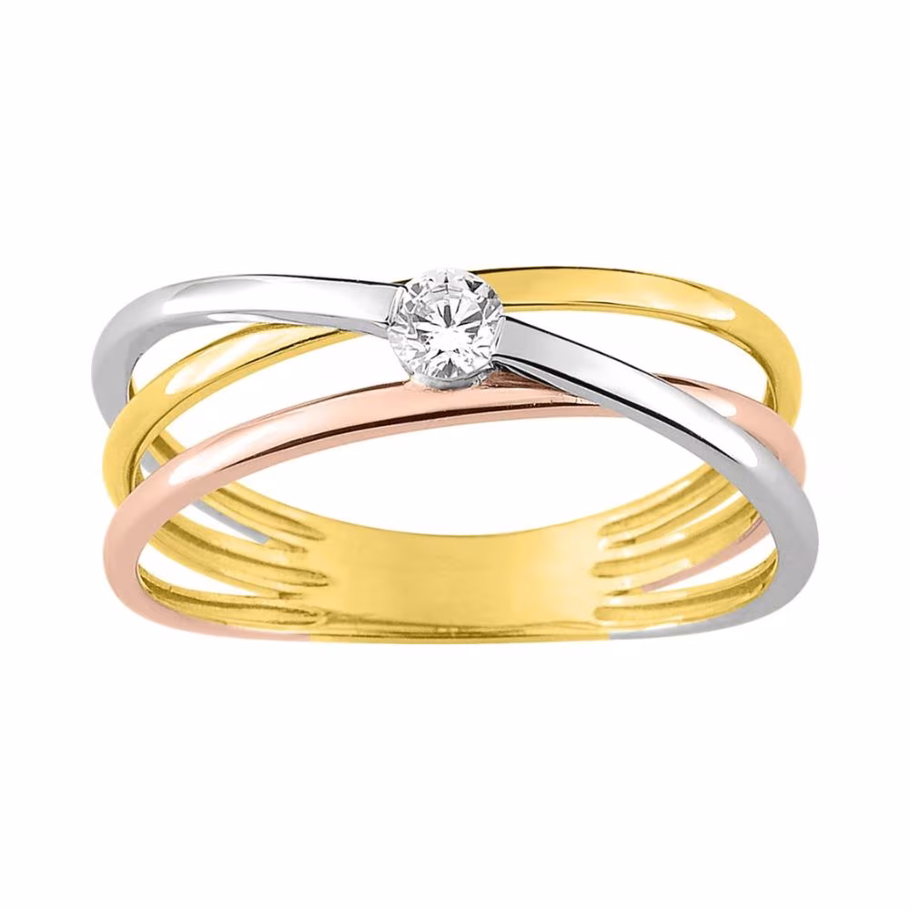 Bague oxyde central tricolore croisée & ajourée