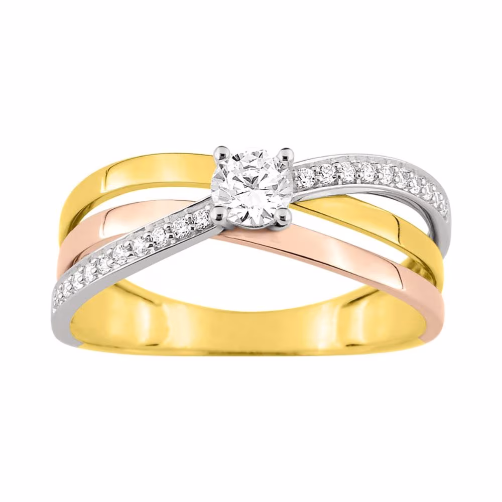 Bague croisée oxydes 3 ors 9Kt