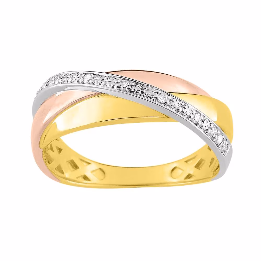 Bague Tricolore Entrelacée et Diamants
