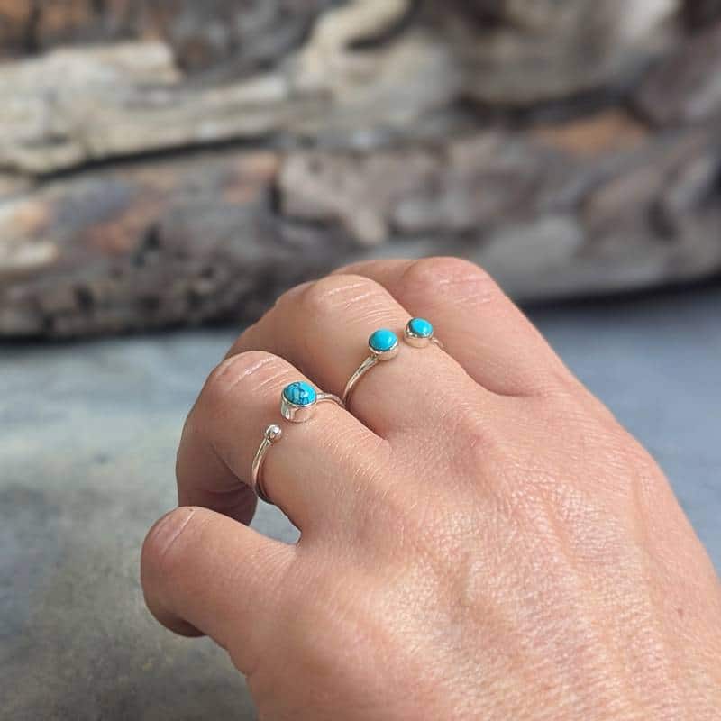 Bague fine ajustable turquoise argent DUO – Image 5