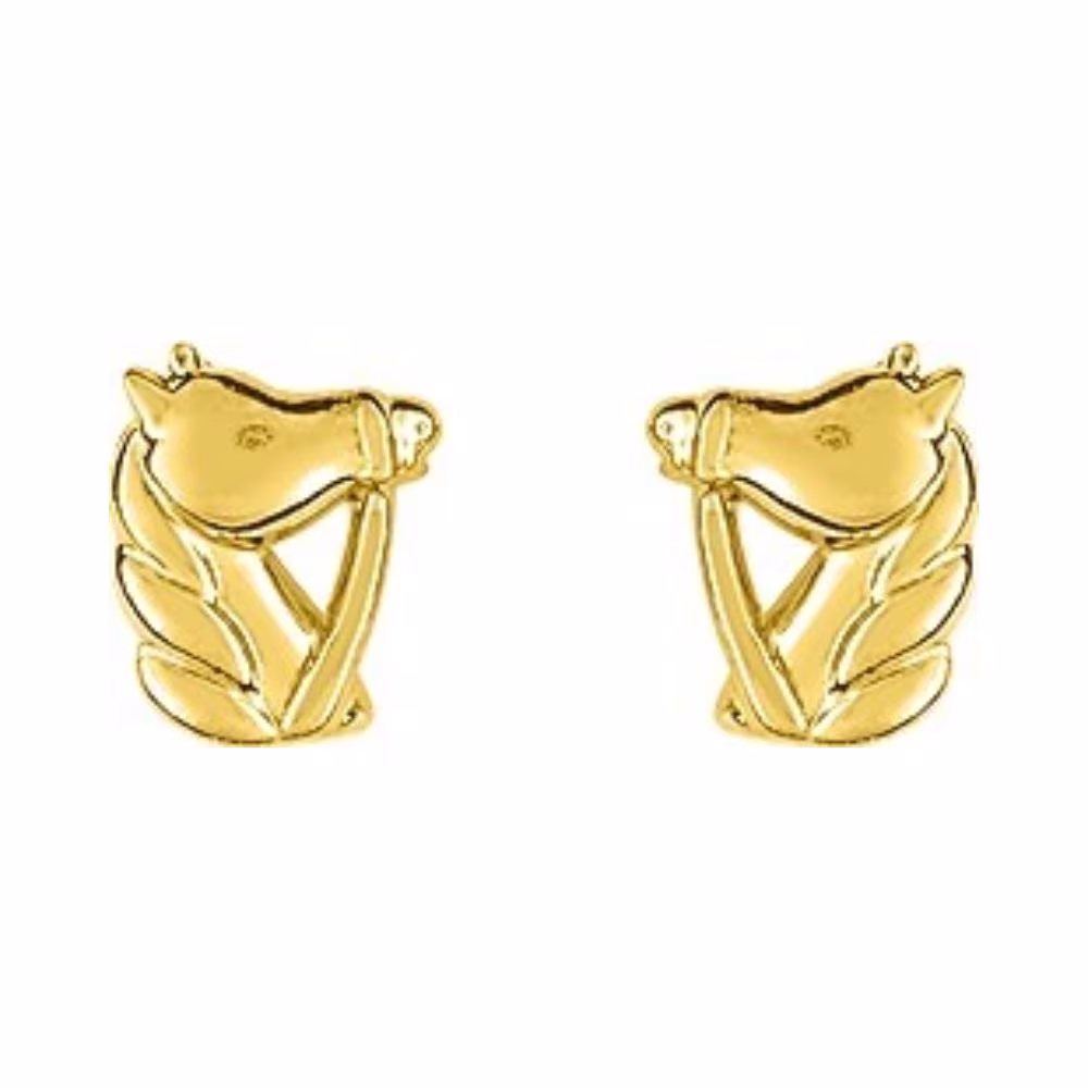 Boucles d&rsquo;Oreilles Tete de Chevaux Or Jaune 9Kt