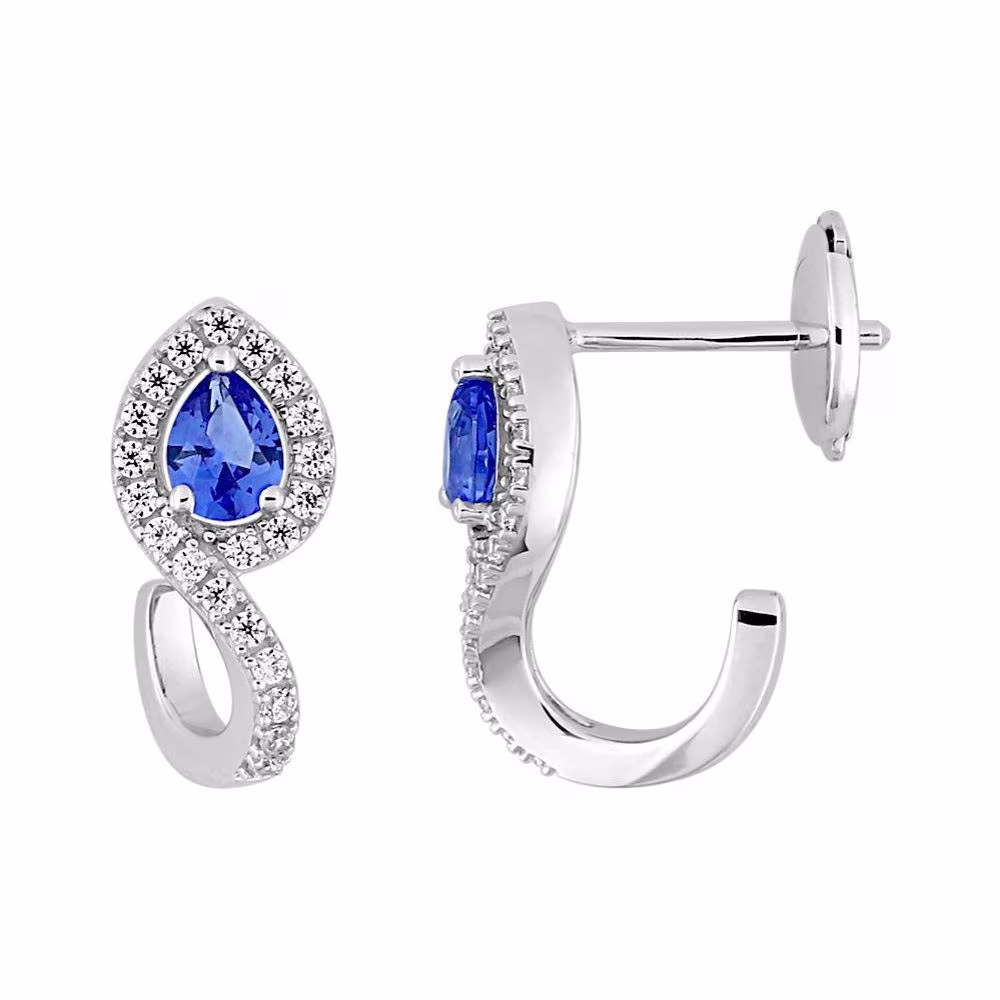 Boucles saphir de ceylan taille poire & diamants Amélia or blanc