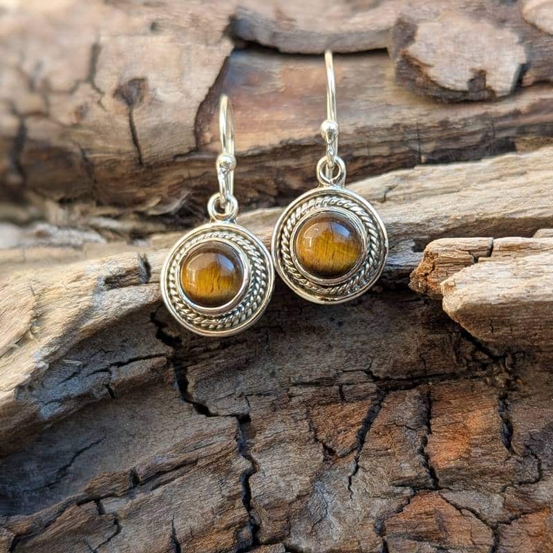 Boucles d’oreilles ethniques argent œil de tigre – Image 3