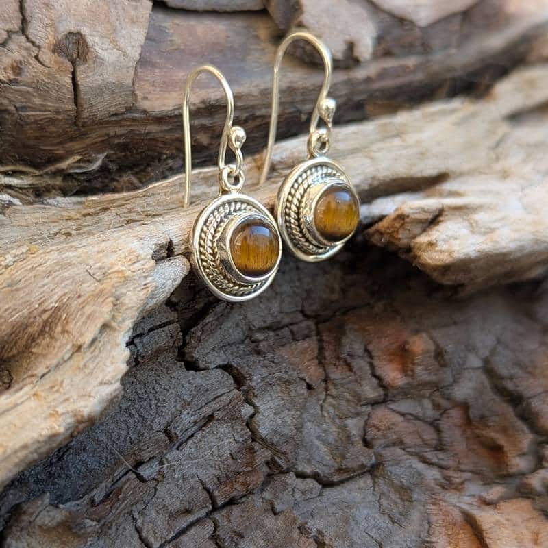 Boucles d’oreilles ethniques argent œil de tigre