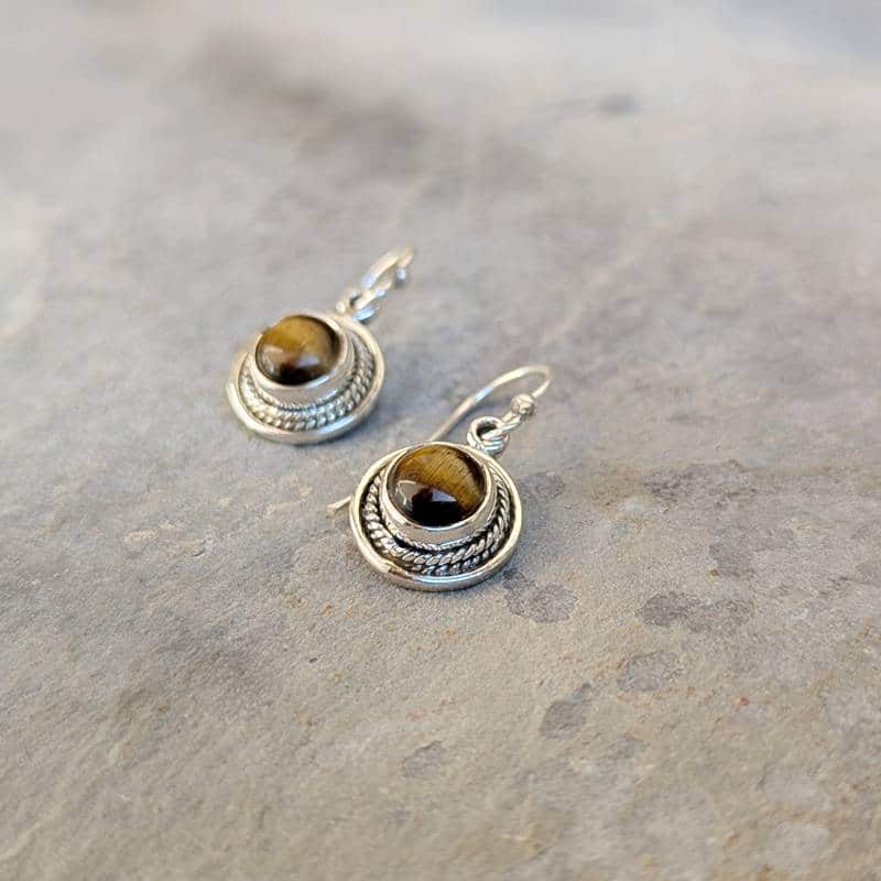 Boucles d’oreilles ethniques argent œil de tigre – Image 5