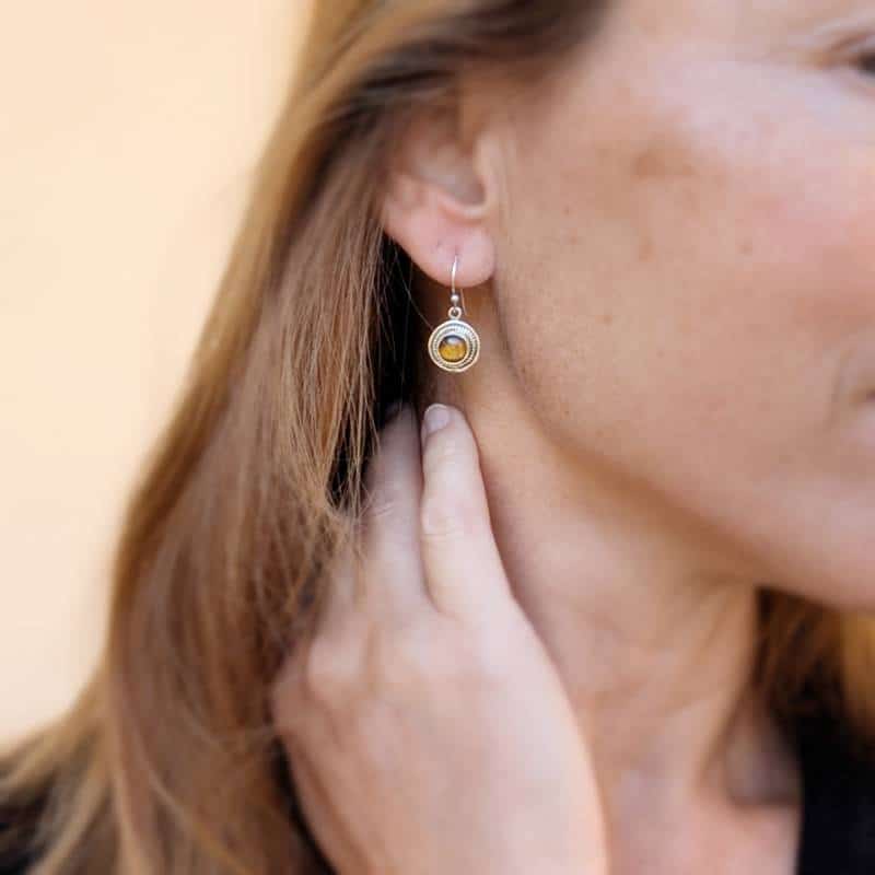 Boucles d’oreilles ethniques argent œil de tigre – Image 4