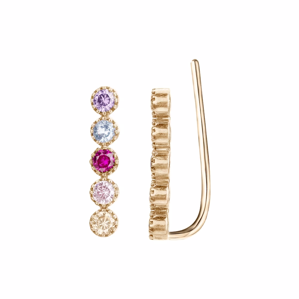 Boucles d&rsquo;Oreilles Lobe Plaqué Or et Oxydes Multicolores