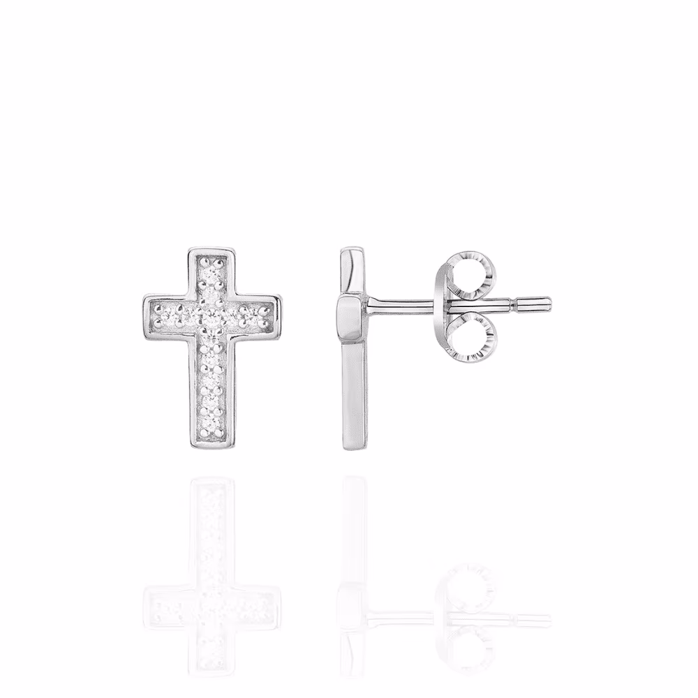 Puces d&rsquo;Oreilles Argent Croix Oxydes