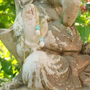 Boucles d&rsquo;oreilles dorées pendantes Amazonite