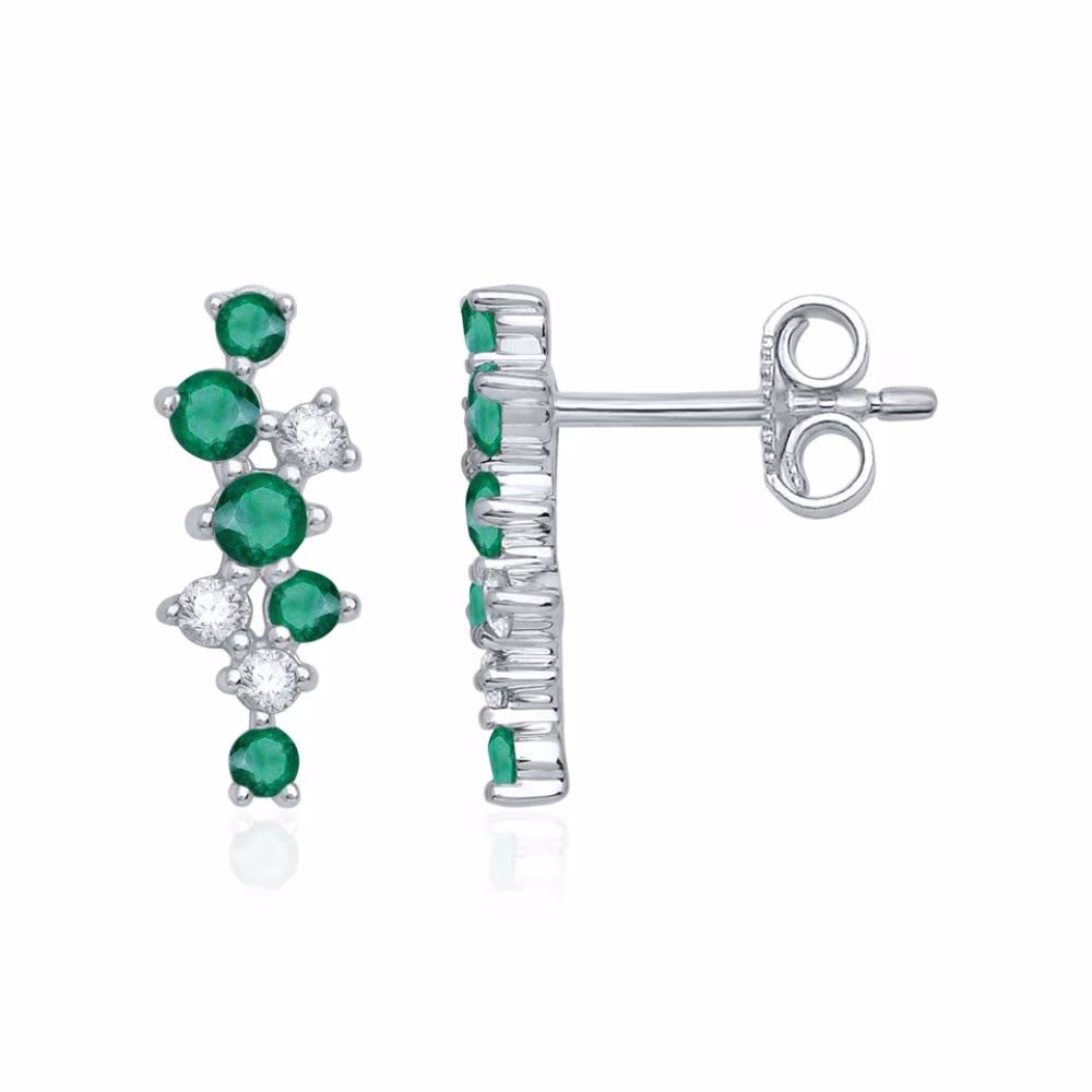 Boucles pendantes diamants et émeraudes, Olivia or blanc