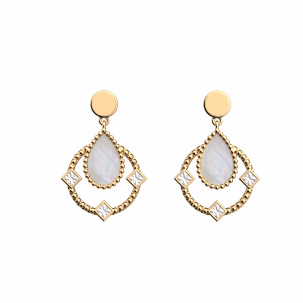 Boucles d&rsquo;oreilles Les Georgettes Constance, dorées, nacre, 16mm