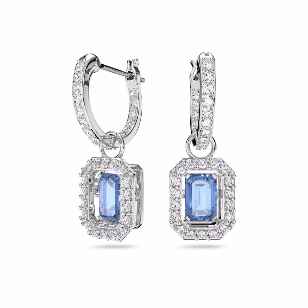 Pendants d’Oreilles Swarovski Una, bleu & blanc, rhodié