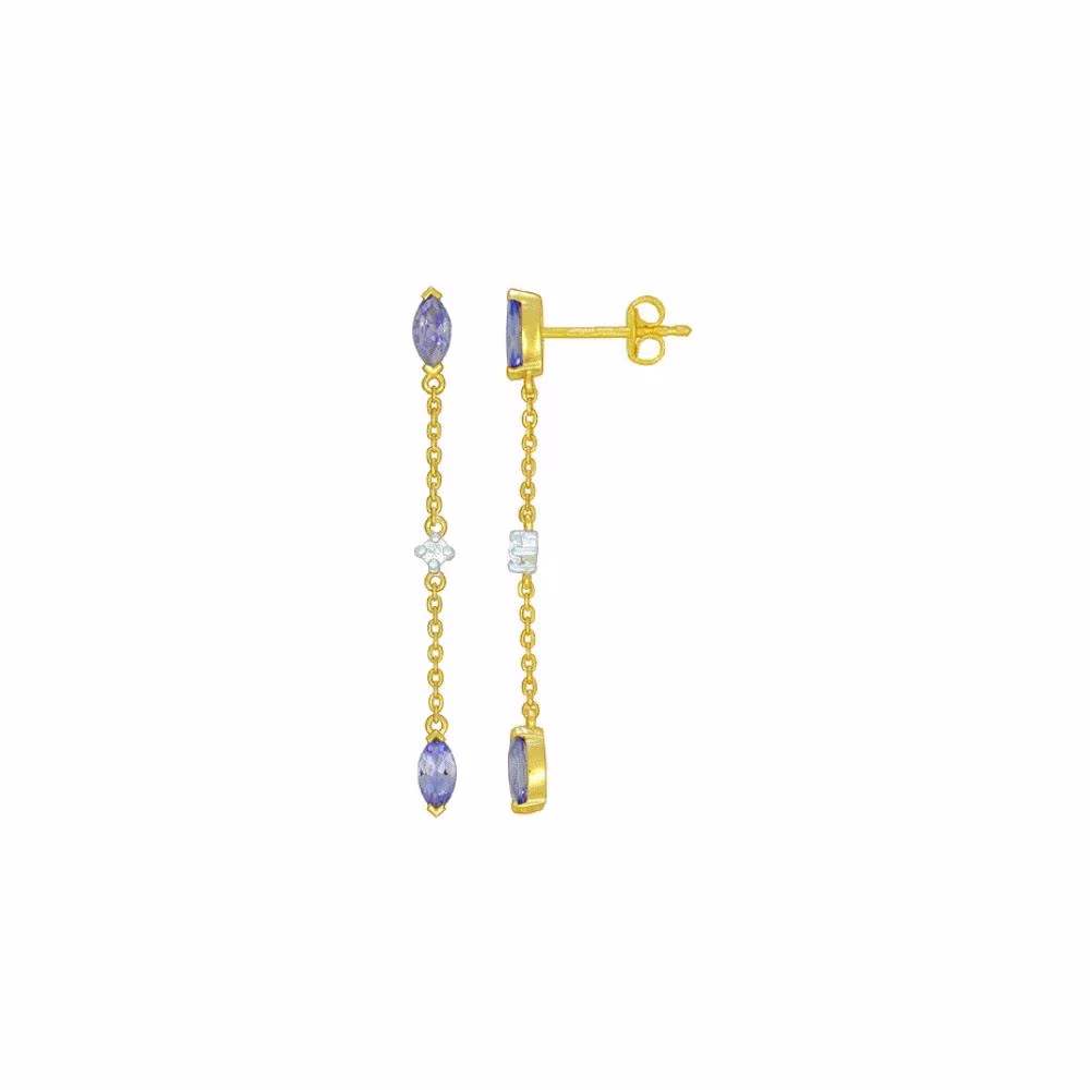 Pendants d&rsquo;Oreilles Tanzanites et Diamants Pépite Or Jaune