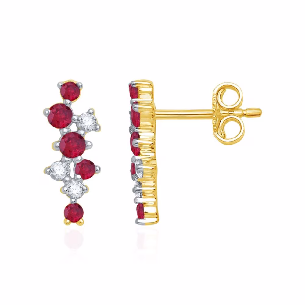 Boucles pendantes diamants et rubis, Olivia or jaune – Image 2