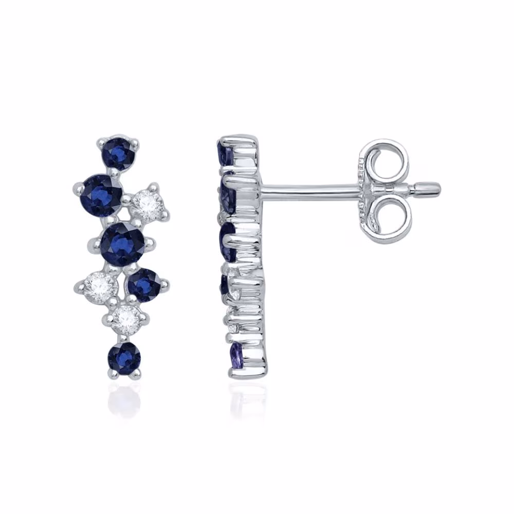 Boucles pendantes diamants et saphirs, Olivia or blanc