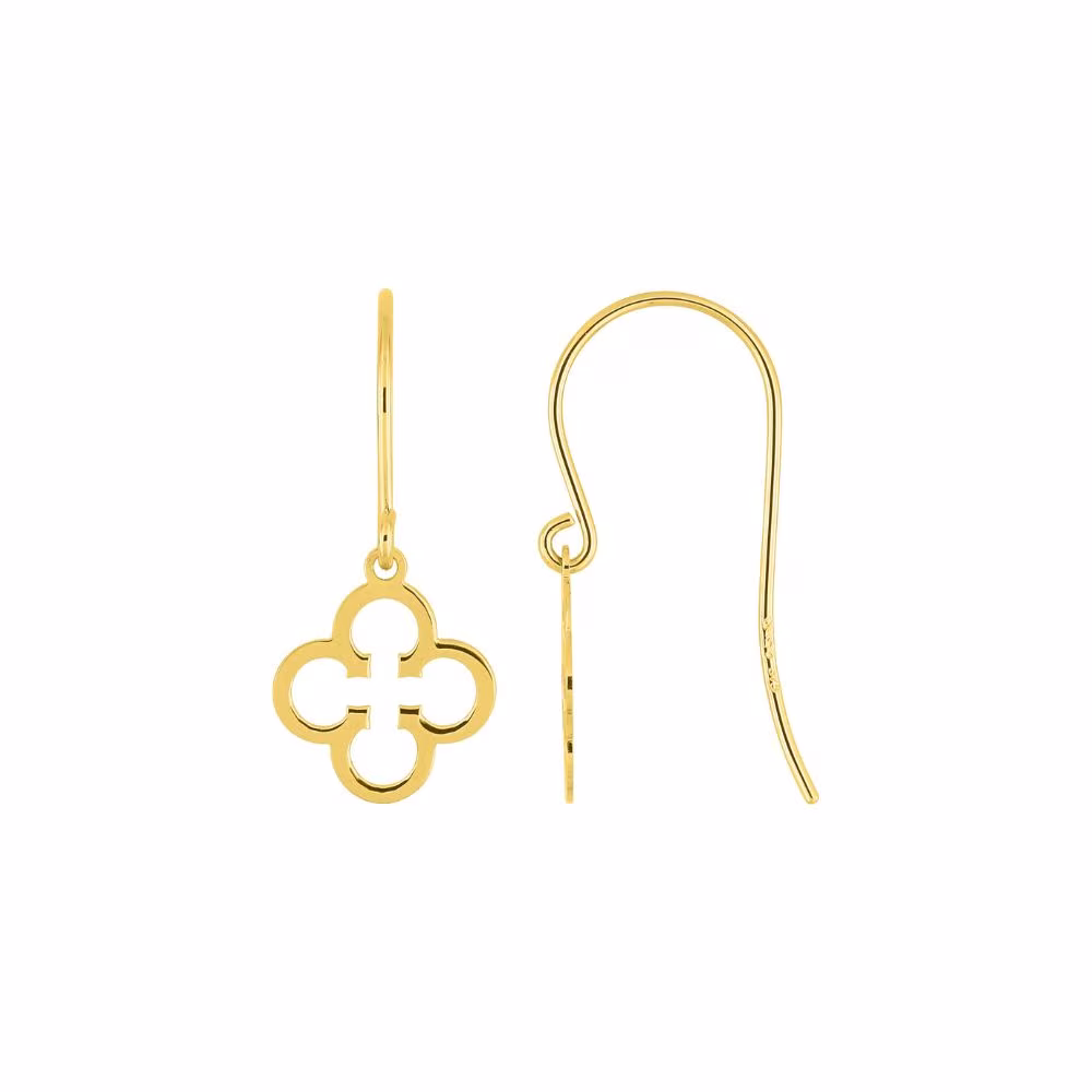 Boucles d&rsquo;Oreilles Pendantes Trèfles Ajourés Or Jaune