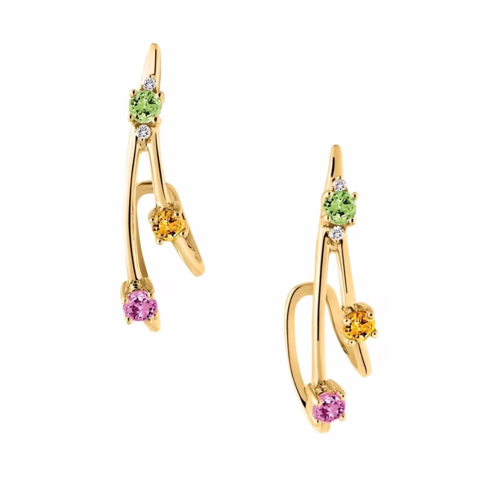 Boucles d&rsquo;oreilles Garel Baia, saphirs de couleurs, or jaune