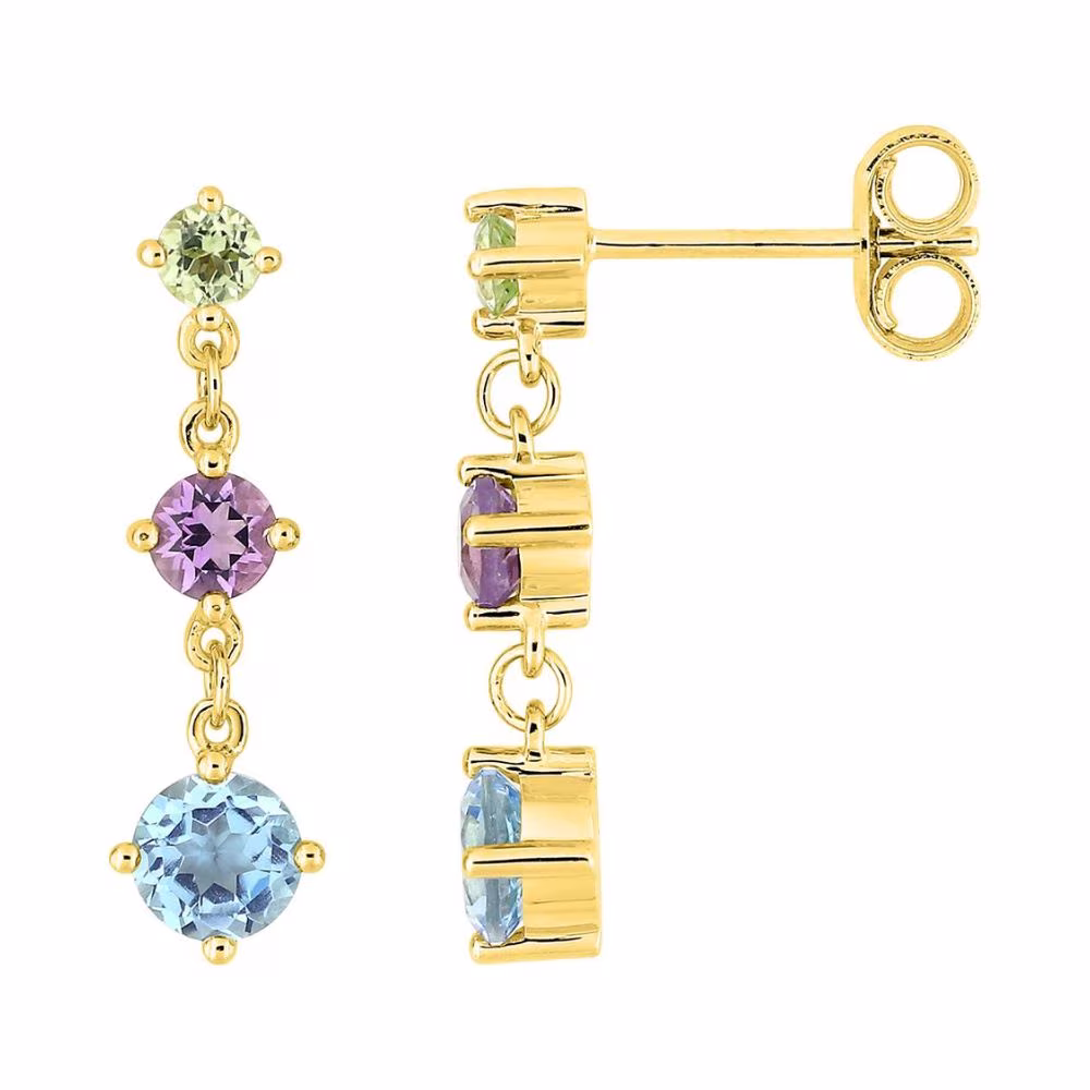 Pendants d&rsquo;oreilles Arlequin 3 pierres fines, or jaune