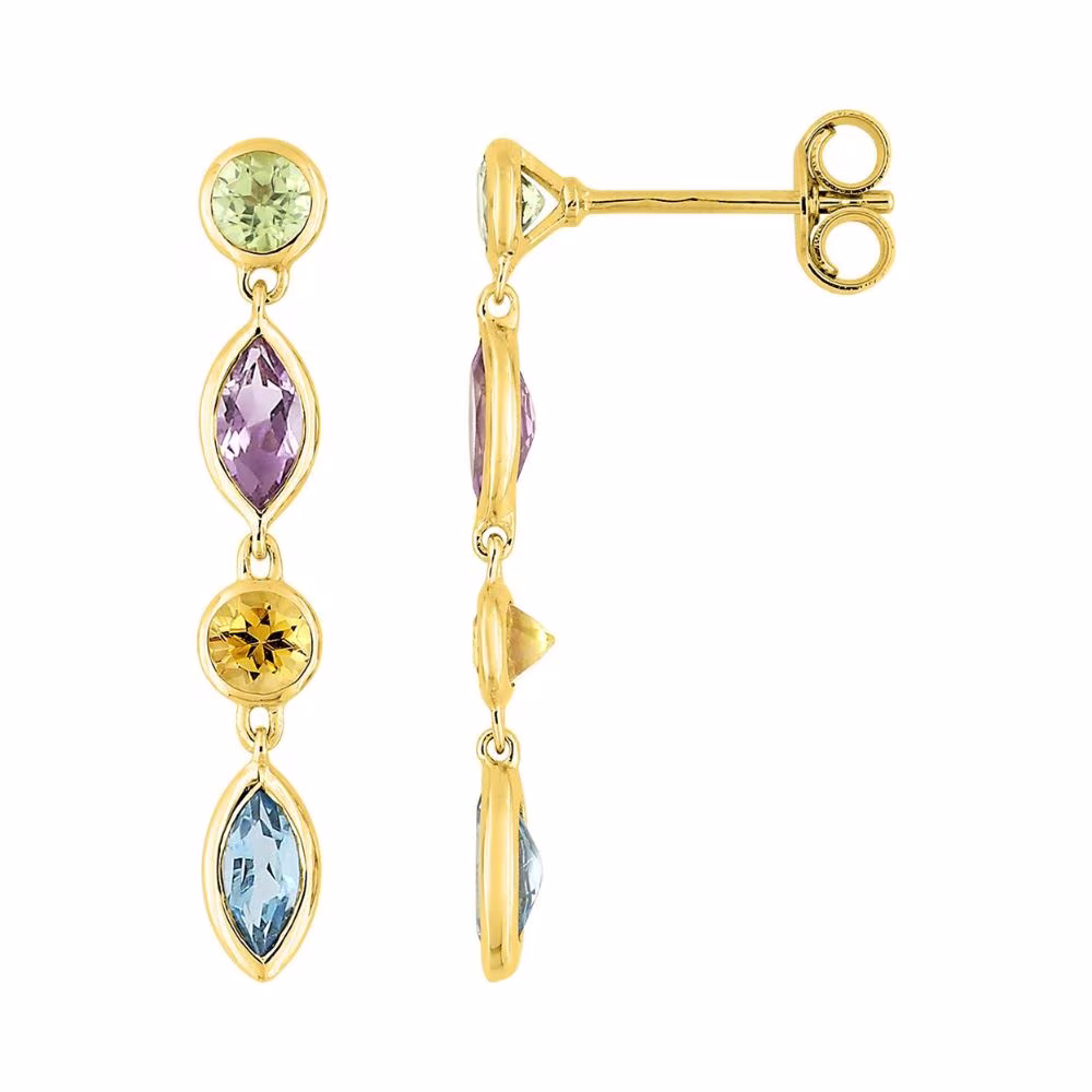 Pendants d&rsquo;Oreilles Arlequin Multipierres Or Jaune