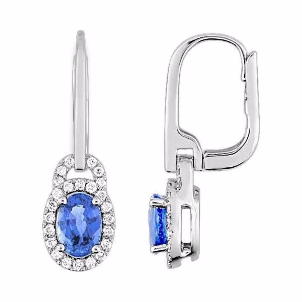 Boucles d&rsquo;Oreilles Pendantes Saphir de Ceylan et Diamants Ariane Or Blanc