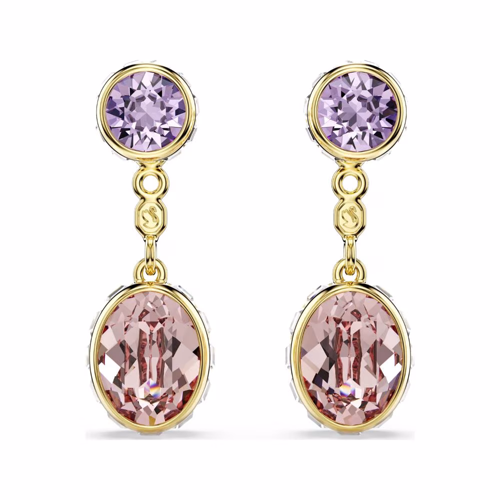 Boucles pendantes Swarovski Chroma, dorées, multicolores