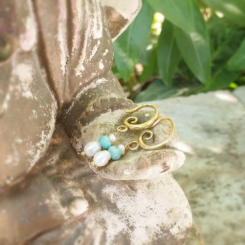 Boucles perles d’eau douce et amazonite ANDAMAN – Image 3